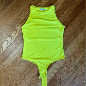 Reoria | Sleeveless Racerback Bodysuit | Bright Yellow | Size M